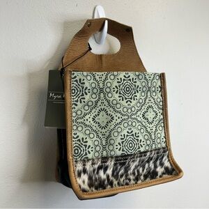 Myra Bag Tan Green Beer Wine Tote Bag Cowhide Leather NWT Boho Western Gift Idea